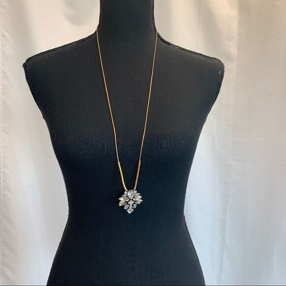 J.crew clear Crystal rhinestone gold-tone pendant necklace wedding prom - Picture 4 of 7